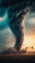 Impending meteorological upheaval: Whirlwind of swirling forces amidst a fiery sky