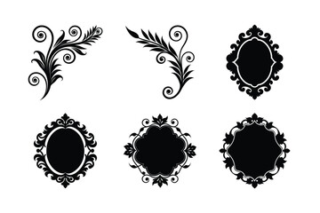 Obraz premium Vintage ornamental scroll and decorative frame collection Silhouette Vector illustration