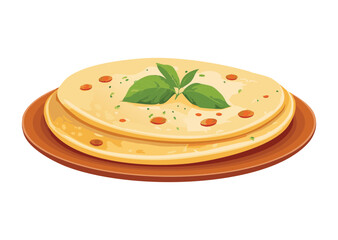 Golden Flatbread with Fresh Basil Garnish - Vector Illustration