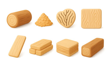 Simple wood icons grid illustration for design projects