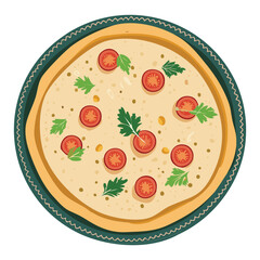 Delicious Pizza with Fresh Tomatoes and Olives Vector Illustration