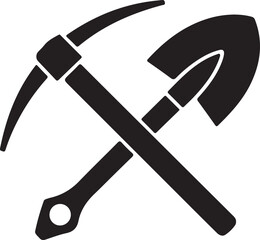 Crossed pickaxe and shovel black silhouette tools digging