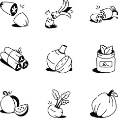 Set of Healthy Vegetables Doodle Icons 
