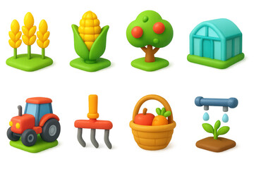 Charming 3d farming icons illustration for agricultural designs