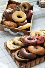 Freshly Baked Bagels on Bakery Shelves