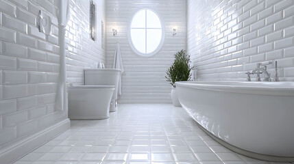 White ceramic tiles in bathroom flooring. Photo