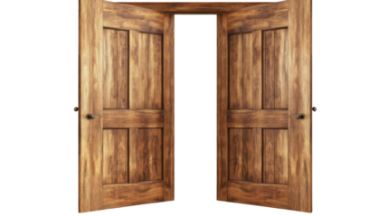 Pair of Wooden Doors Isolated on Clean White Background

