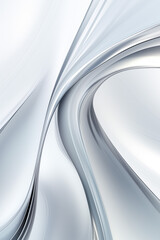 Futuristic abstract silver architectural structure with sleek lines, metallic curves, and intricate lighting details on a white background. Clean textures and modern composition