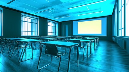 Contemporary classroom setup illuminated with artificial lighting for modern learning