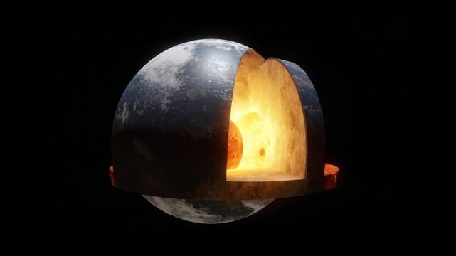 Illuminated Earth Cross-Section with Fiery Core - Powered by Adobe