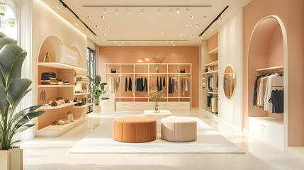 Women clothing and accessories luxury fashion store interior