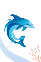 Fototapeta premium Abstract dolphin in minimalist wave forms, ocean blue and light cyan tones, elegant vector on a faded coral background, underwater side view composition