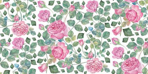 Elegant watercolor rose pattern with floral motifs for fabrics and wallpapers