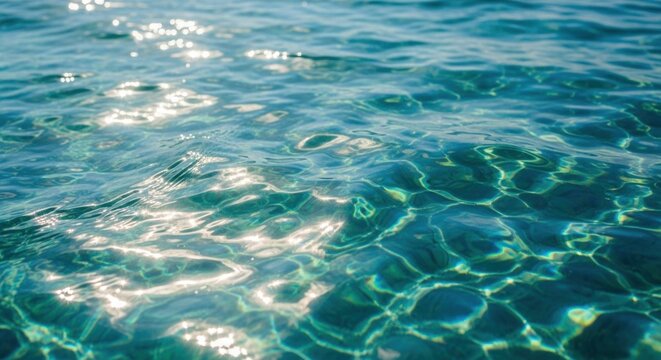Sparkling Turquoise Water: Sunlit Ripples and Reflections on the Sea Surface