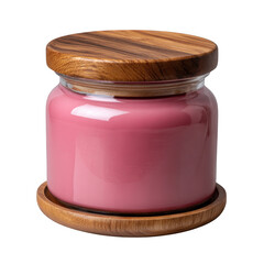 Pink candle with wooden lid isolated on white