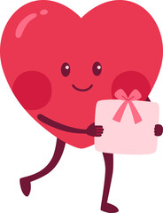 Cute Heart Character Holding Gift

