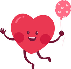 Cute Heart Character Holding Balloon

