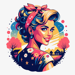 Naklejka premium Fashionable woman with floral hair and butterfly accents, an illustration of natural beauty