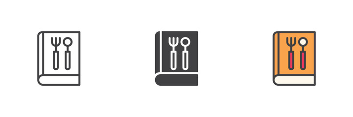 Fototapeta premium Cooking recipe book icon set in line, solid and filled outline style