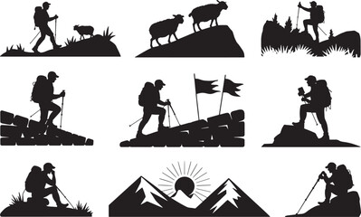 Mountain Climber & Alpine Animals Silhouette: Outdoor Adventure & Wildlife