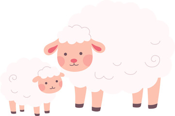 Cartoon Sheep Mother and Baby

