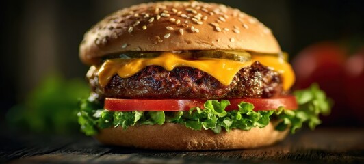 The mouthwatering cheeseburger with fresh toppings and sesame seed bun.