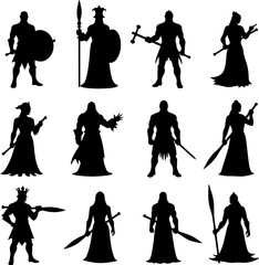Medieval Warrior Silhouettes vector bundle