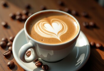 Obraz premium beautiful latte art heart design coffee cup exquisite foam creations rich espresso base coffee delight, barista, drink, beverage, crema, caramel, mug