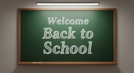 Welcome Back to School Message on Green Chalkboard | Educational Greeting for Students, Teachers, and School Marketing Materials