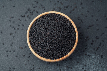 Sesame  seeds in wooden bowl