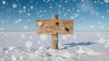 Naklejka premium Blank Wooden Signpost Snowy Winter Landscape blank sign 1