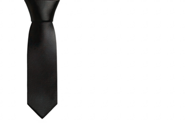 Close-up of a dark-colored tie, angled, with a smooth, glossy finish