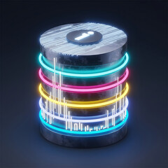 Neon Data Server: A cutting-edge representation of a data server, illuminated with vibrant neon lights and data lines, capturing the essence of technology and its digital realm.
