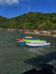 Fototapeta premium Fishing boats on Lemukutan Island on the beach