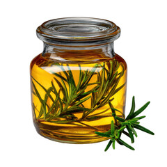 Rosemary infused oil in a glass jar isolated