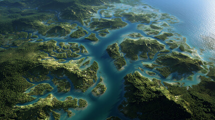 Aerial view of tropical river delta