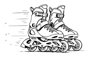 Fototapeta premium rollerblades inline skates fast motion line art