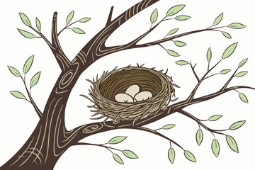 Birds Nest in Tree Fork – Vector