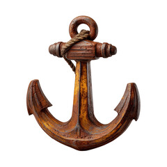 Rusty anchor with rope isolated on transparent