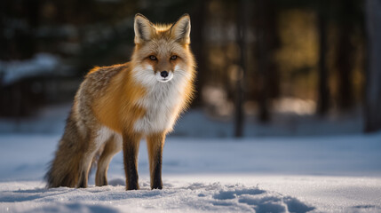 Fototapeta premium Fox in snowy forest clearing