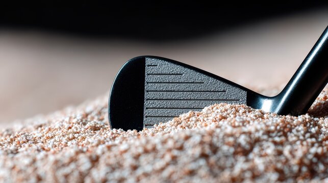 Club stuck in sand bunker resembling a flag during a golf session at a sunny course. National Golf Month