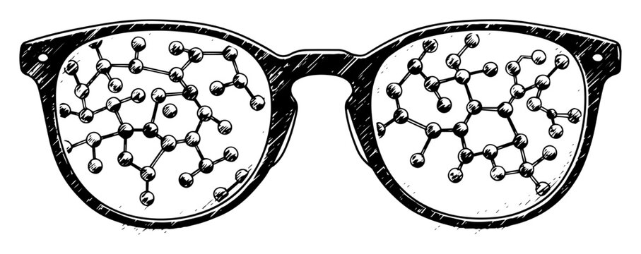glasses with molecule structure reflection line art