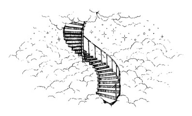 spiral staircase to heaven in clouds and stars fantasy sketch © Kaz