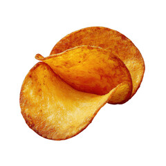 Three potato chips isolated on transparent background
