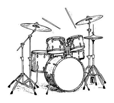 drum kit musical instrument hand drawn vector sketch