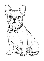 french bulldog dog wearing bow tie line art