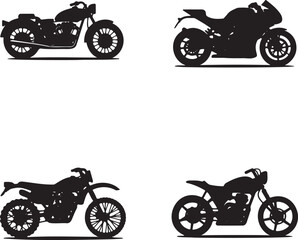 Fototapeta premium Set of Motorbike silhouette vector illustration isolated On Transparent Background
