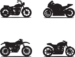 Obraz premium Set of Motorbike silhouette vector illustration isolated On Transparent Background