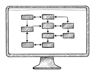 flowchart diagram on computer screen business process sketch © Kaz