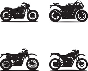 Obraz premium Set of Motorbike silhouette vector illustration isolated On Transparent Background